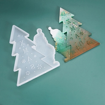 DIY Christmas Tree with Santa Claus Pendant Silicone Molds, Resin Casting Molds, for UV Resin, Epoxy Resin Jewelry Making, White, 200x155x20mm