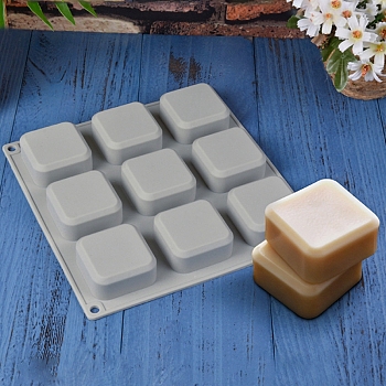 DIY Soap Food Grade Silicone Molds, for Handmade Soap Making, 9 Cavities, Square, Light Grey, 230x220x25mm, Inner Size: 53x53x24.5mm