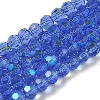 Electroplate Transparent Glass Beads Strands, Faceted, Round, Rainbow Plated, Light Blue, 6mm, Hole: 1mm, about 98~100pcs/strand, 20.39~20.59 inch(51.8~52.3cm)