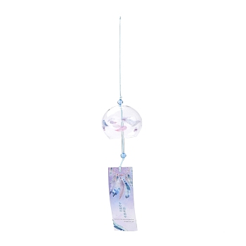 Japanese Wind Chimes Glass Wind Bells Handmade Pendants for Birthday Gift and Home Decors, Deep Sky Blue, 33x7cm