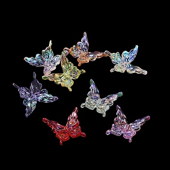 Acrylic Cabochons, UV Plating Iridescent, Butterfly, Mixed Color, 25x23.5x5.5mm