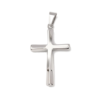 304 Stainless Steel Pendants, Cross, Twist, Stainless Steel Color, 44.5x27x4mm, Hole: 7.5x5mm