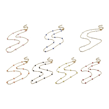 Vacuum Plating Golden 304 Stainless Steel with Enamel Satellite Chain Necklaces, Mixed Color, 16.54 inch(42cm).