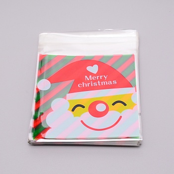 Rectangle OPP Self-Adhesive Cookie Bags, for Baking Packing Bags, Christmas Goodie Bags, Santa Claus, 138x104x0.2mm