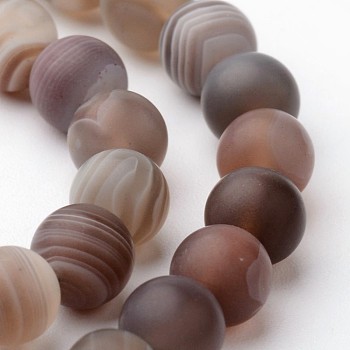 Natural Botswana Agate Bead Strands, Frosted, Round, 6mm, Hole: 1mm, about 62pcs/strand, 15 inch