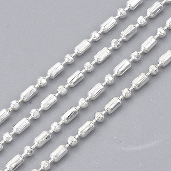 Brass Ball Chains, Ball & Bar Faceted Beaded Chains, Long-Lasting Plated, Soldered, with Spool, Cadmium Free & Lead Free, Silver, 2.5x1.5mm and 1.5mm, about 32.8 Feet(10m)/roll