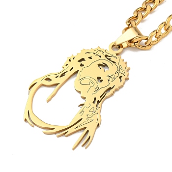 304 Stainless Steel Pendant Necklaces, Curb Chain, Jesus, Golden, 23.74 inch(60.3cm)