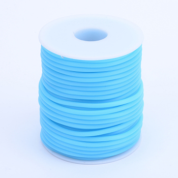 Hollow Pipe PVC Tubular Synthetic Rubber Cord, Wrapped Around White Plastic Spool, Deep Sky Blue, 2mm, Hole: 1mm, about 54.68 yards(50m)/roll