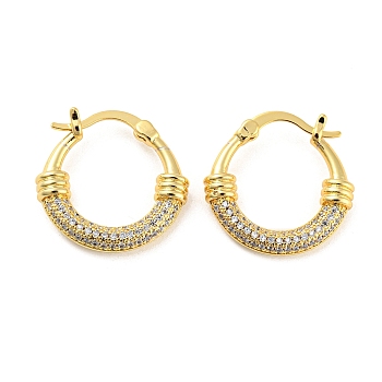 Brass Micro Pave Clear Cubic Zirconia Hoop Earrings, Long-Lasting Plated, Cadmium Free & Lead Free, Real 18K Gold Plated, 22x22.5x3.5mm