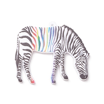 Opaque Acrylic Pendant, Zebra Charm, Colorful, 34x40x2mm, Hole: 1.1mm