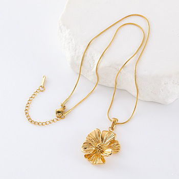 Chic Floral Stainless Steel Pendant Necklace for Fashionable Office Ladies, Golden, 15.75 inch(40cm)