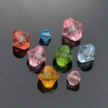 Transparent Acrylic Beads, Dyed, Faceted, Bicone, Mixed Color, 10~18mm, Hole: 2~3mm