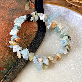 Natural Flower Amazonite Chip Beads Stretch Bracelets for Women, 