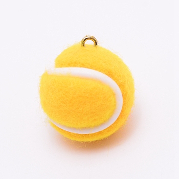 Cloth Fabric Pendants, with Platinum Tone Iron Loop, Tennis, Yellow, 7/8x3/4 inch(22x19mm), Hole: 2mm