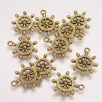 Tibetan Style Alloy Pendants, Cadmium Free & Lead Free, Ship's Wheel, Antique Golden, 23x19x3.5mm, Hole: 2mm