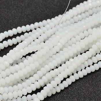 Faceted Rondelle Glass Beads Strands, White, 3.5x2.5~3mm, Hole: 0.8mm, about 125~128pcs/strand, 13.7~14.1 inch(35~36cm)