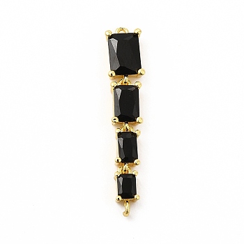 Brass Pave Cubic Zirconia Connector Charms, Cadmium Free & Lead Fre, Four Rectangle Links, Black, 31x6x3.5mm, Hole: 0.9mm
