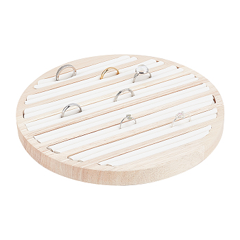 8-Slot Wood Ring Displays, Finger Ring Organizer Tray, with PU Leather, Flat Round, Bisque, 20x1.7cm, Groove: 1.5cm