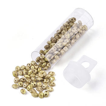 2-Hole Seed Beads, Czech Glass Beads, Opaque Baking Paint Style, Khaki, 5x3.5~3.8x2.5~2.8mm, Hole: 0.9mm, about 10g/bottle