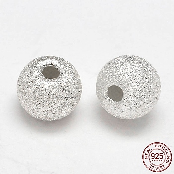 Round 925 Sterling Silver Textured Beads, Silver, 3mm, Hole: 1mm