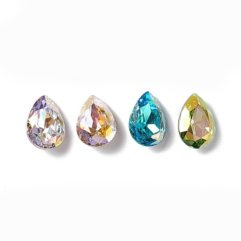 Glass Rhinestone Cabochons, Pointed Back & Back Plated, Teardrop, Mixed Color, 14x10x5.5mm
