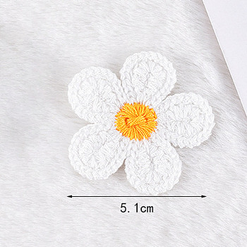 Ornament Accessories, Polyester Computerized Embroidery Cloth Iron On/Sew On Patches, Appliques, Flower, White, 51mm