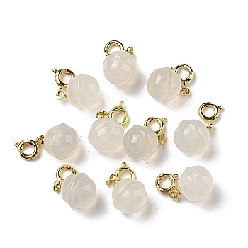 Natural White Agate Pendant Decorations, Bell Gems Ornament with Brass Spring Ring Clasps, Real 14K Gold Plated, 21mm, Hole: 3mm