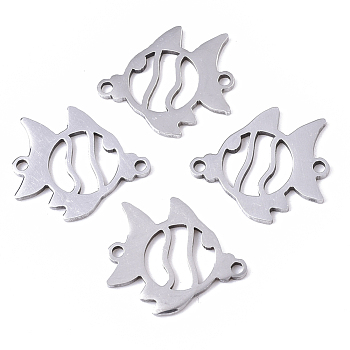 201 Stainless Steel Links connectors, Laser Cut, Fish, Stainless Steel Color, 15.5x17x1mm, Hole: 1.4mm