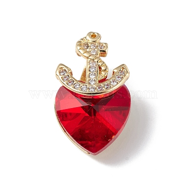Real 18K Gold Plated Red Anchor & Helm Brass+Cubic Zirconia Pendants