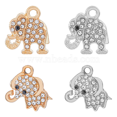 Platinum & Light Gold Elephant Alloy+Rhinestone Pendants
