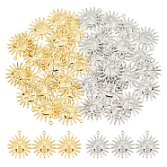 48Pcs 2 Colors Brass Pendants, Sun, Platinum & Golden, 25x22x1mm, Hole: 1.5mm, 24pcs/color(KK-DC0002-35)