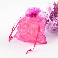 Organza Gift Bags, with Drawstring, Rectangle, Deep Pink, 12x10cm(OP107)