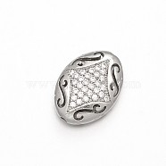 Rack Plating Brass Micro Pave Cubic Zirconia Oval Beads, Lead Free & Cadmium Free, Platinum, 16x12x5mm, Hole: 1mm(ZIRC-I012-29P-RS)