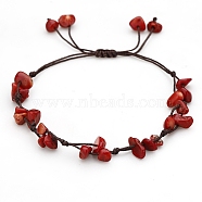 Synthetic Coral Braided Bead Bracelets, Chip, 6-1/4~10-1/4 inch(16~26cm)(PW-WG9F0E9-21)