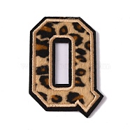 Polyester Computerized Embroidery Cloth Iron On Sequins Patches, Leopard Print Pattern Stick On Patch, Costume Accessories, Appliques, Letter.Q, 64x44x1.5mm(PATC-SZC0001-01Q)