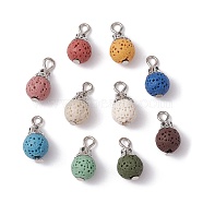 Natural Lava Rock Dyed Pendants, Round Charms with Iron Loops, Mixed Color, Platinum, 16.5x8.5mm, Hole: 2.5mm(PALLOY-JF02467-02)