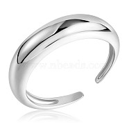 Rhodium Plated 925 Sterling Silver Plain Band Open Cuff Ring for Women, Platinum, US Size 5 1/4(15.9mm)(JR863A)