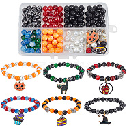 Halloween Bracelets Making Kit, Including Acrylic & Alloy & Glass Imitation Pearl Beads, Alloy Enamel Pendants, Owl & Cat & Witch & Castle, Mixed Color, 195Pcs/box(DIY-SC0021-91)