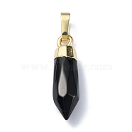Natural Black Onyx(Dyed & Heated) Pendants, Faceted Cone Charms with Rack Plating Golden Plated Brass Snap on Bails, Cadmium Free & Lead Free, 21x6mm, Hole: 3.5x6mm(G-NH0001-02G-01)