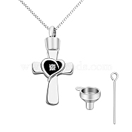 Rhinestone Cross with Heart Urn Ashes Necklace, Brass Pendant Necklace for Women, Platinum, 19.69 inch(50cm)(BOTT-PW0011-01D)