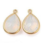 Golden Brass with Glass Pendants, Faceted Teardrop Charms, Long-Lasting Plated, Light Steel Blue, 23x15x8mm, Hole: 1.8mm(KK-G486-10G-02)