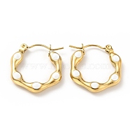 Ion Plating(IP) 304 Stainless Steel Hexagon Hoop Earrings with Enamel for Women, Golden, White, 20x19x3mm, Pin: 0.8mm(EJEW-G293-17E-G)