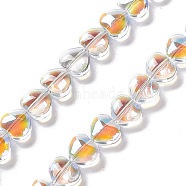 Transparent Electroplate Glass Beads Strands, Half Plated, Heart, 8x8x5mm, Hole: 1mm, about 100pcs/strand, 28.35''(72cm)(EGLA-E030-01H)