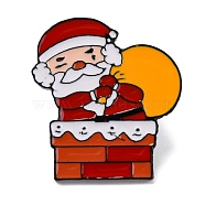 Christmas Theme Zinc Alloy Enamel Pins, Black Brooches, Santa Claus, 29x26mm(JEWB-Z028-01G)