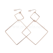Ion Plating(IP) Rhombus 304 Stainless Steel Dangle Earrings for Women, Rose Gold, 108.5x69x1.8mm, Pin: 0.6mm(STAS-A057-18RG)