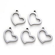 304 Stainless Steel Charms, Laser Cut, Heart, Stainless Steel Color, 13x12x1mm, Hole: 1mm(STAS-N092-62)