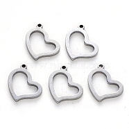 Tarnish Resistant 304 Stainless Steel Charms, Laser Cut, Heart, Stainless Steel Color, 13x12x1mm, Hole: 1mm(STAS-N092-62)