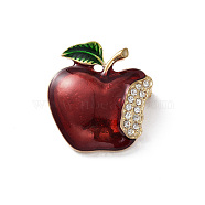 Christmas Theme Rhinestone Brooch Pin, Light Gold Alloy Badge for Backpack Clothes, Apple, 33x30.5x12mm(JEWB-D061-01KCG-04)
