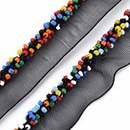 Organza Ribbon, with Glass Seed Beads, Garment Accessories, Black, 16~19mm(ORIB-N002-001F)