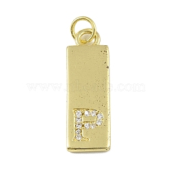 Brass Micro Pave Clear Cubic Zirconia Pendants, Real 18K Gold Plated, Rectangle, Letter P, 23.5x7.5x2mm, Hole: 3mm(KK-P266-06G-P)